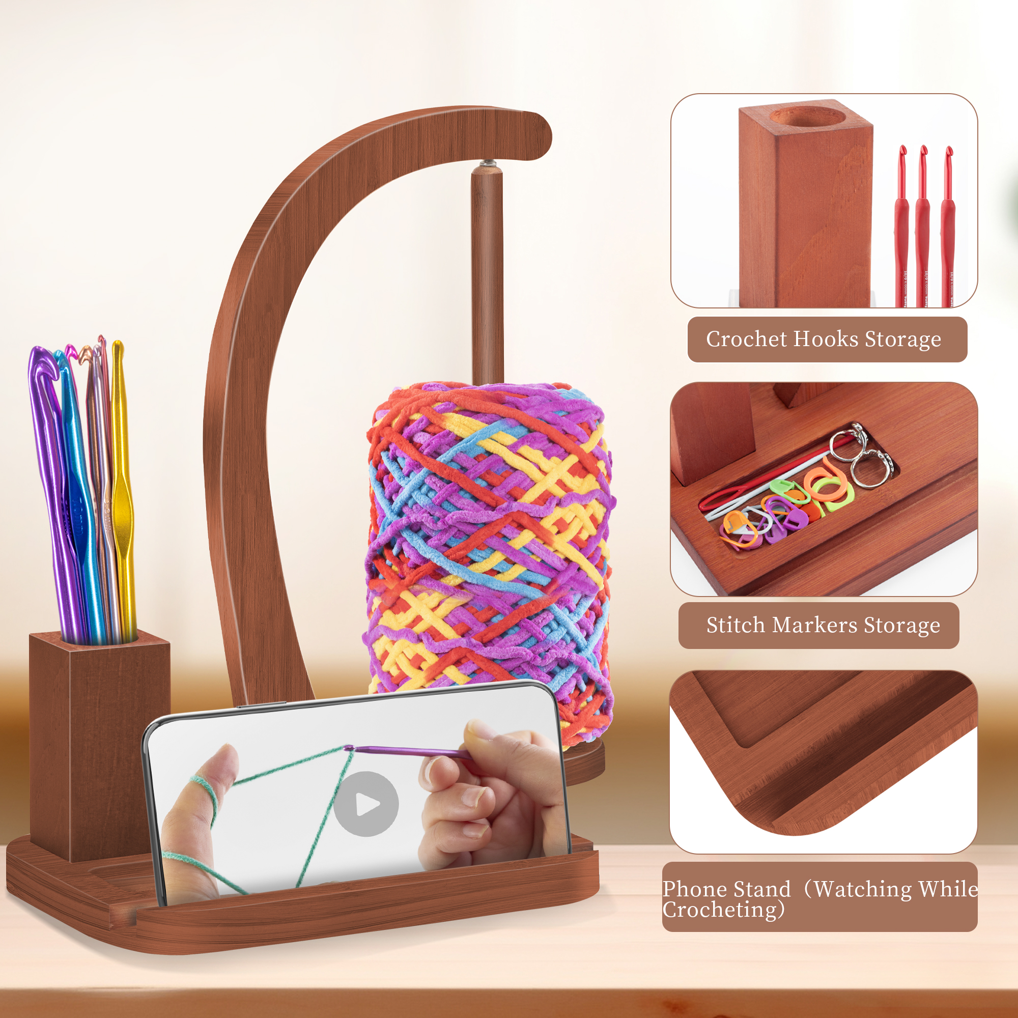 Upgraded Yarn Holder Wooden Ya - Phone Accessories Rack 评论和价格