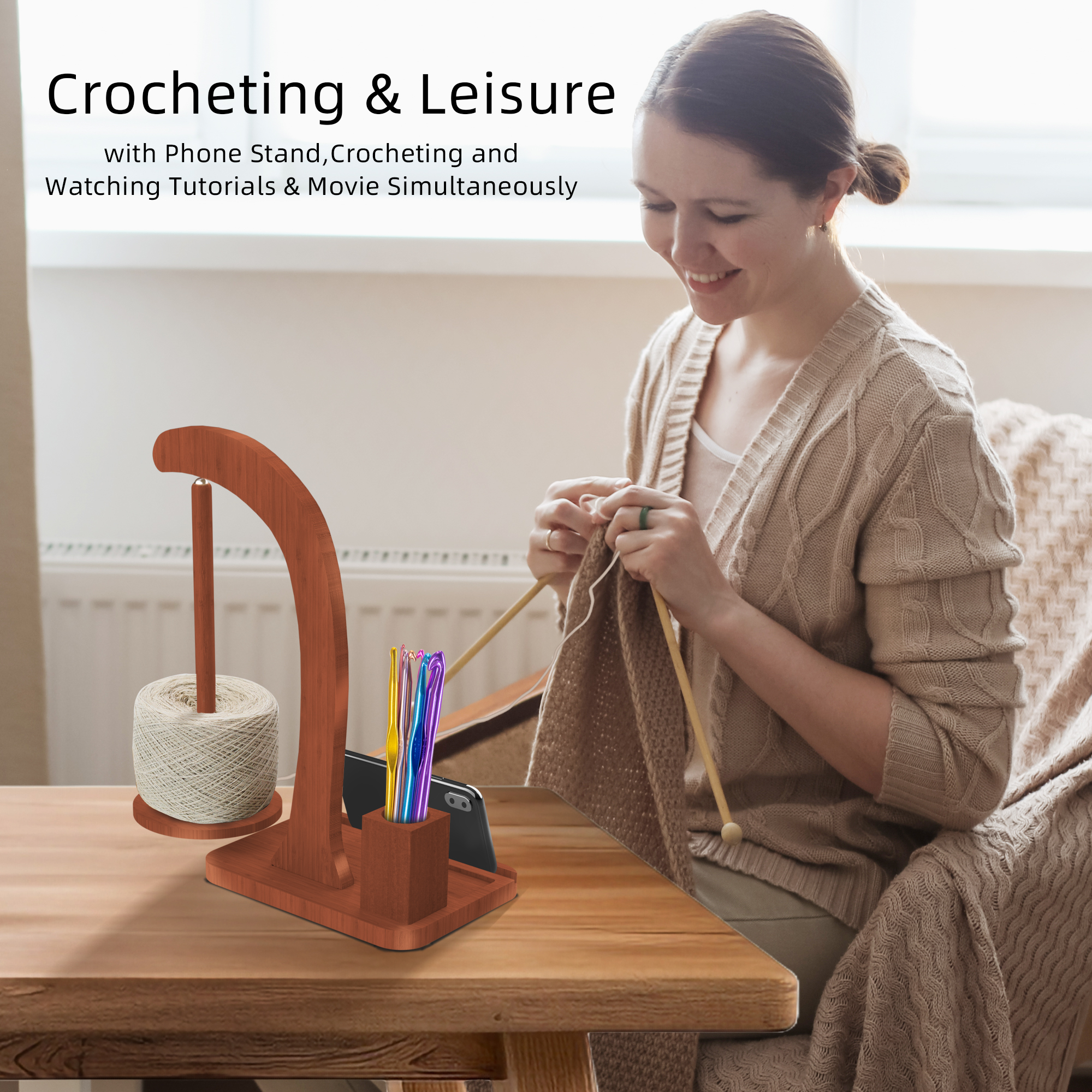 Upgraded Yarn Holder Wooden Ya - Phone Accessories Rack 评论和价格