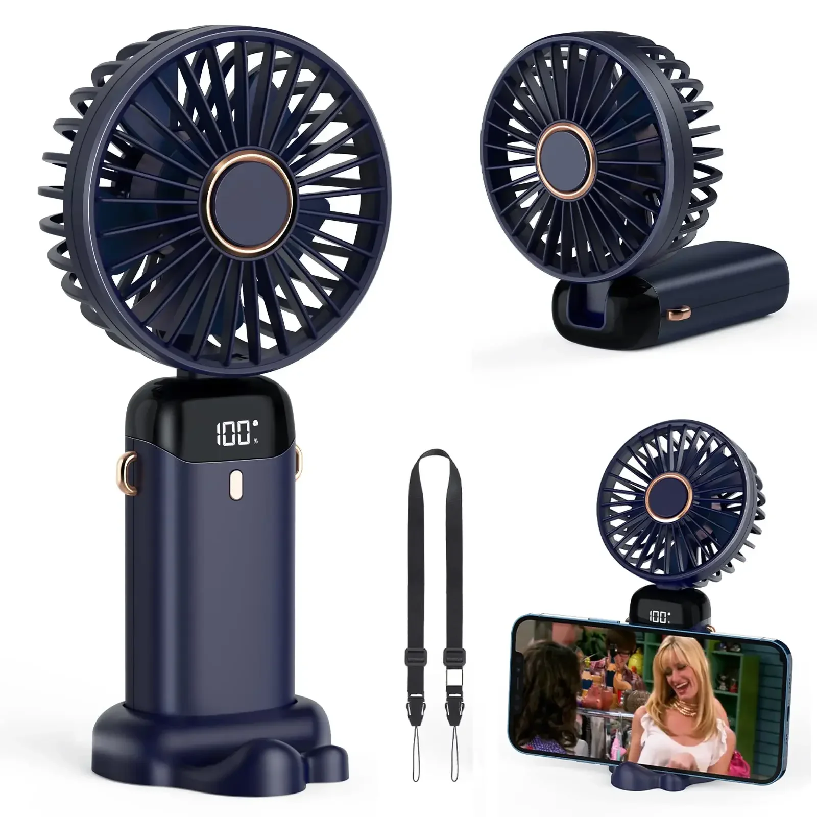 5000mAh Handheld Mini Fan Wire - Neck Hanging Phone Holder 评论和价格