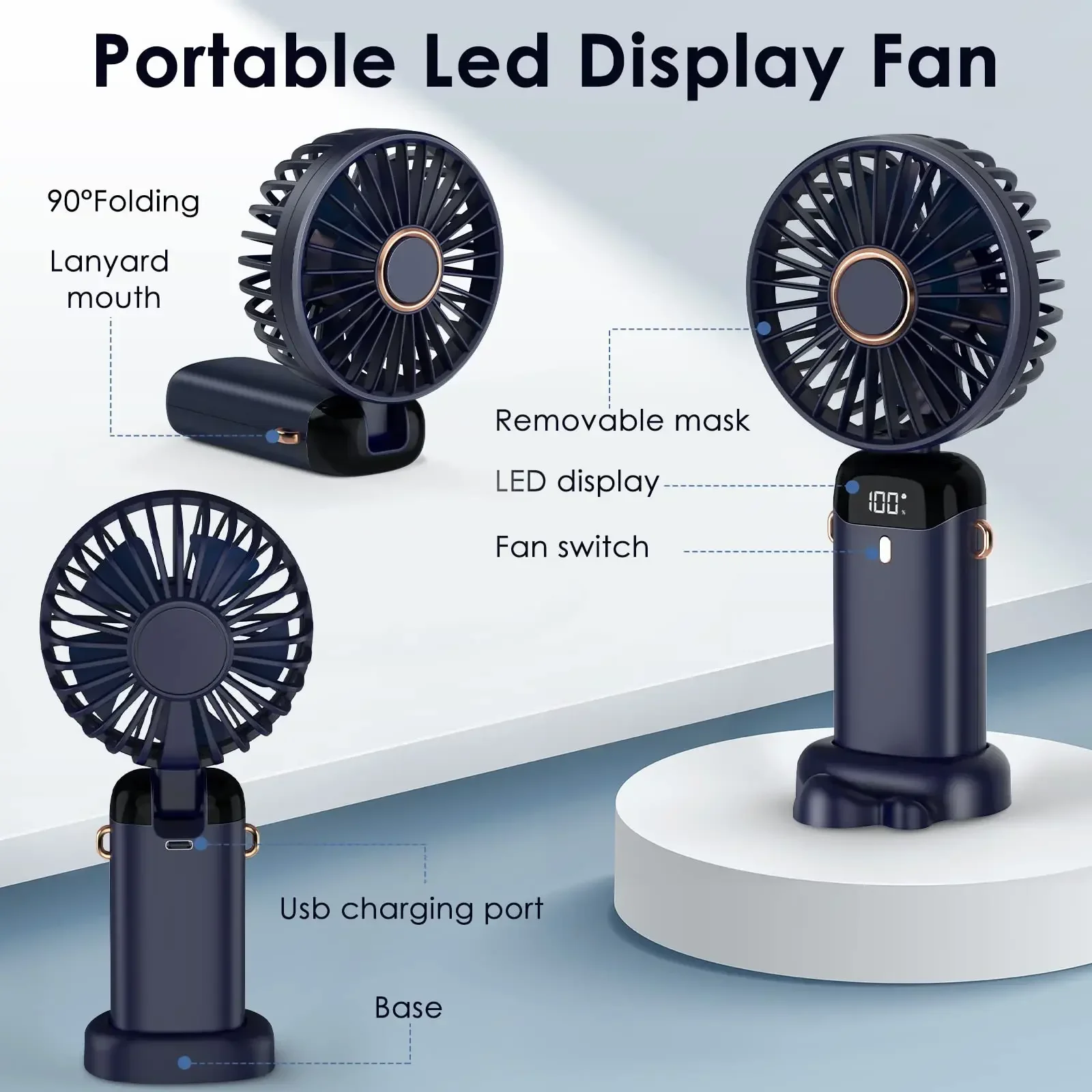 5000mAh Handheld Mini Fan Wire - Neck Hanging Phone Holder 评论和价格